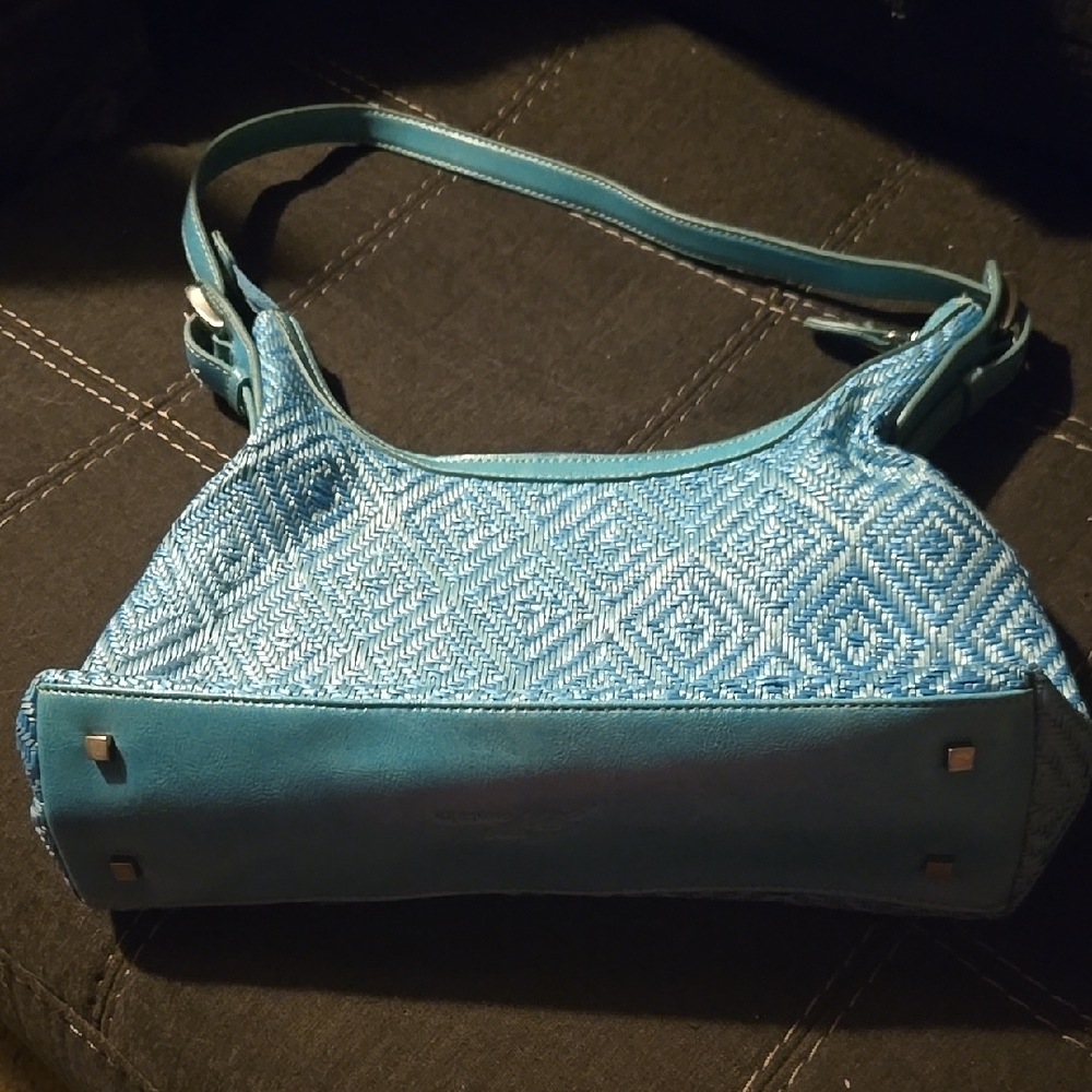 Stone Mountain Aqua Blue Geometric Pattern Hobo Bag with Single Strap